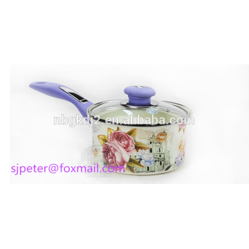 Popular carbon steel with enamel coating saucepan with bakelite single handle